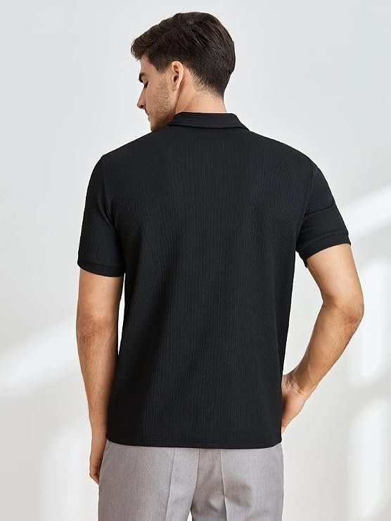 Leriya Fashion T Shirt for Men | Polo T-Shirt for Man | Men’s Half Zip Polo | Lightweight Breathable Summer Wear | Textured Knit Casual Stylish Tee | Short Sleeve Smart Casual Top for Man - Image 4