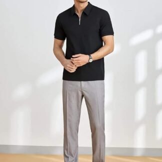 Leriya Fashion T Shirt for Men | Polo T-Shirt for Man | Men’s Half Zip Polo | Lightweight Breathable Summer Wear | Textured Knit Casual Stylish Tee | Short Sleeve Smart Casual Top for Man