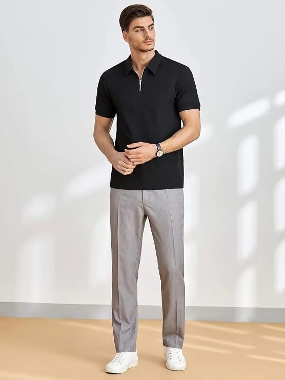 Leriya Fashion T Shirt for Men | Polo T-Shirt for Man | Men’s Half Zip Polo | Lightweight Breathable Summer Wear | Textured Knit Casual Stylish Tee | Short Sleeve Smart Casual Top for Man