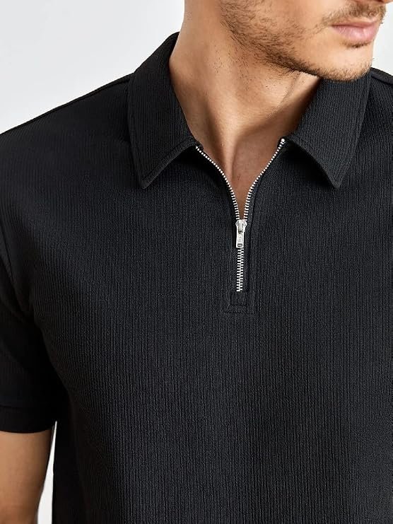 Leriya Fashion T Shirt for Men | Polo T-Shirt for Man | Men’s Half Zip Polo | Lightweight Breathable Summer Wear | Textured Knit Casual Stylish Tee | Short Sleeve Smart Casual Top for Man - Image 6